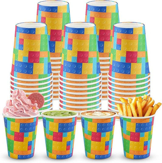 8 oz 50 Pack Disposable Paper Coffee Cups, Disposable Paper Cups for Cold and Hot Drinks, Leak-Proof Drinking Cups for Office, Party, Home, Picnic, Travel and Events (Colored Blocks)