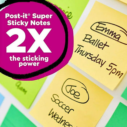 Post-it 100% Recycled Paper Super Sticky Notes, 2X The Sticking Power, 3x3 in, 24 Pads/Pack, 70 Sheets/pad, Canary Yellow (654R-24SSCY-CP)