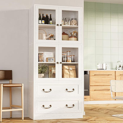 IRONCK Bookcases and Bookshelves with Doors, 79.1" Tall Bookshelf with 2 Drawers, 4-Tier Shelf with Acrylic Doors, Large Storage Cabinet for Home Office, Living Room, Kitchen