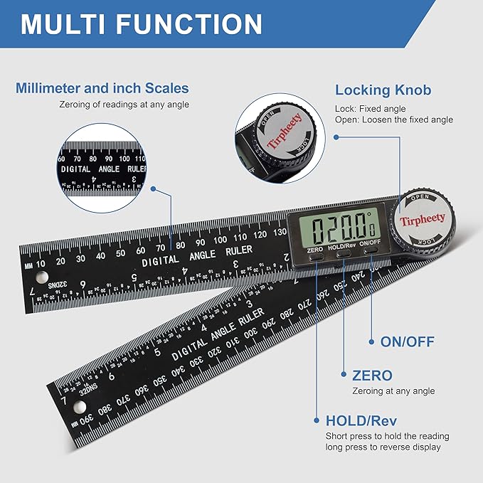 Digital Angle Finder Protractor, 3rd Generation Quick Display Angle Gauge Ruler, 7-Inch (200mm) Professional Measuring Tool for Woodworking, Carpentry, and Construction(plastic）