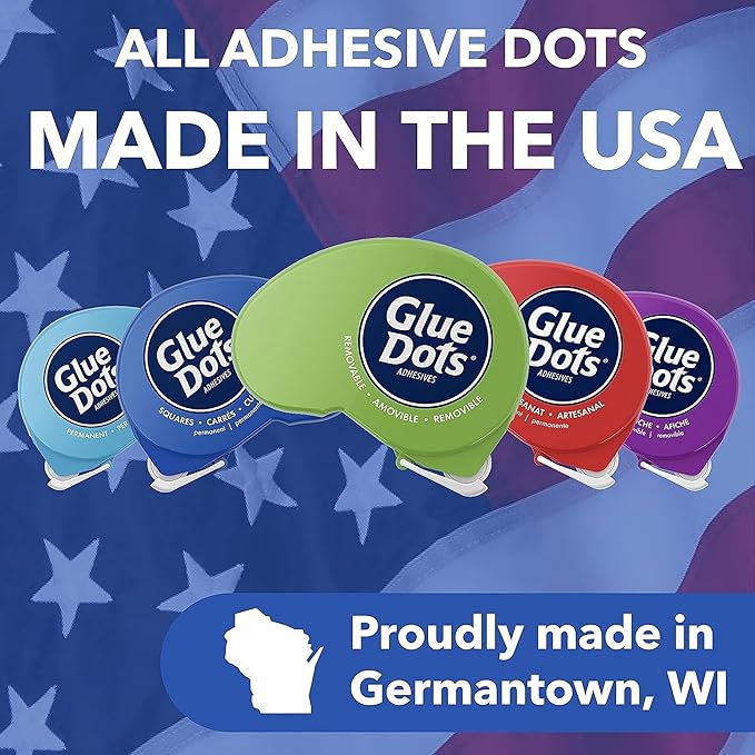 Glue Dots, Dispenser for everyday uses, 125 Dots, 3/8", .375 Inches, Movable, Repositionable, Multi-Functional, Label Containers, Glue Stick and Tape Alternative, Clear