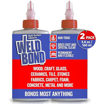 Weldbond Wood Glue for Furniture Heavy Duty, Wood Glue for Woodworking, Bonds Most Anything Including Glass Crafts Ceramic Tile Mosaic Stones Pottery Jewelry & More. Non-Toxic PVA 5.4 oz / 160ml