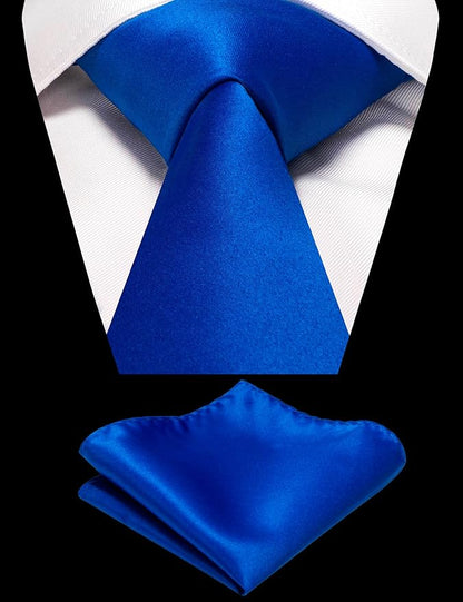RBOCOTT Solid Color Tie and Pocket Square Hankerchief with Lapel Pin Set for Men