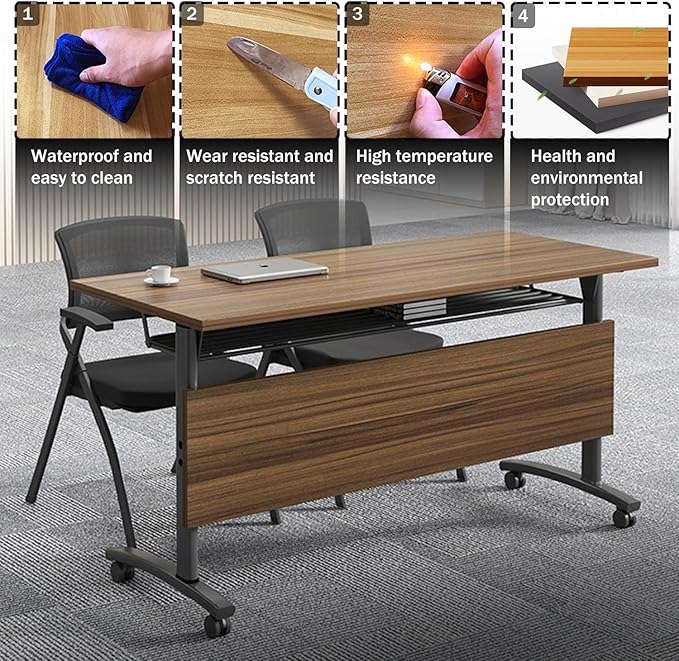 Conference Table, Folding Conference Room Table Meeting Tables, Flip Top Training Table Foldable Conference Tables with Wheels for Office, Conference Room, School (2 Pack, 47.2 x 23.6 x 29.5 inch)