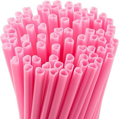 JOYIN 50 PCS Valentine Heart Shaped Pink Straws, Reusable Drinking Cute Straw for Valentine's day Cocktail, Birthday Party, Bridal Shower, Wedding Supplies, Valentine Party
