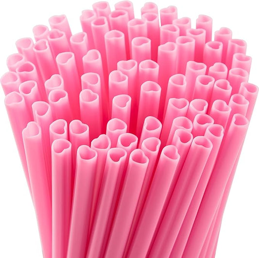JOYIN 50 PCS Valentine Heart Shaped Pink Straws, Reusable Drinking Cute Straw for Valentine's day Cocktail, Birthday Party, Bridal Shower, Wedding Supplies, Valentine Party