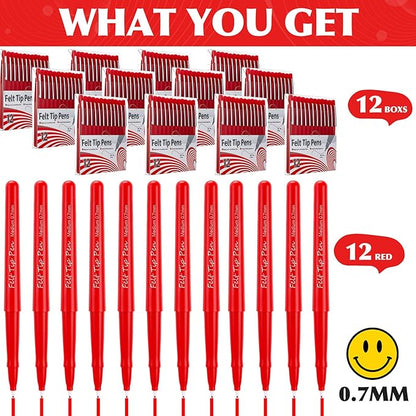 144 Pcs Red Felt Tip Pens 0.7mm Medium Point Pens Bulk, Felt Tip Markers for Journaling, Writing, Note Taking, Planner, Ideal for Office School Art Supplies Gift