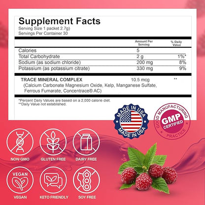 Dr. Price’s Electrolytes Powder Packets | Raspberry 30 Servings | Sugar Free Hydration Packets with 72+ Trace Minerals | Keto, Vegan, Electrolyte Drink Mix | Doctor-Formulated, Made in USA