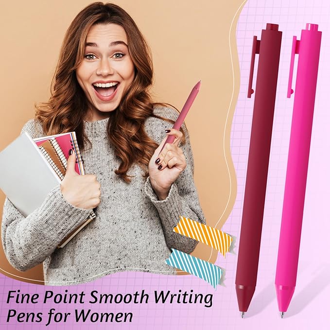 Crtiin 50 Pcs Gel Ink Pens Bulk, Black Ink 0.5mm Fine Point Retractable Pen Smooth Writing Office School Supplies for Teacher Server Operation Christmas Charity Donation Thanksgiving (Pink Series)