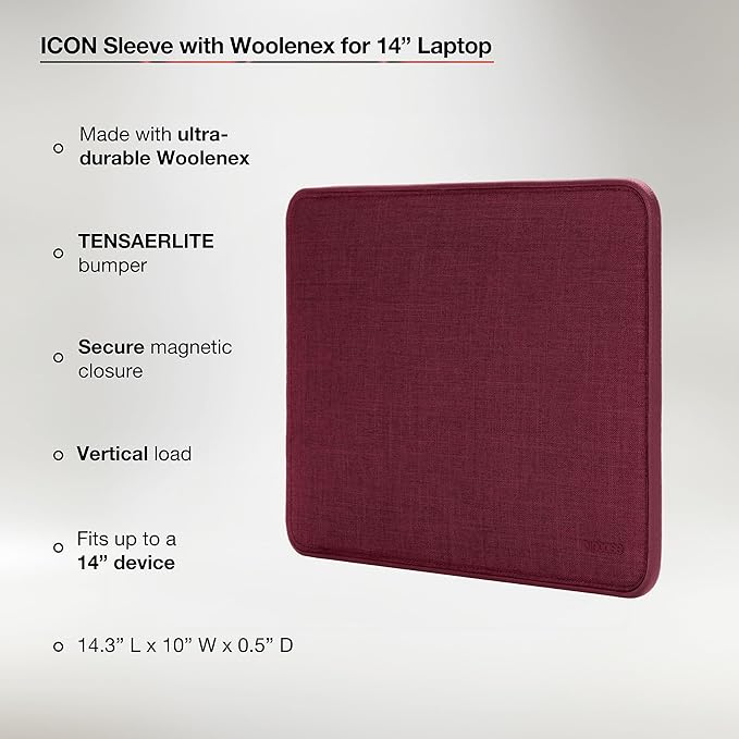 Incase ICON Sleeve with Woolenex - MacBook Pro 14 inch Case - 2024, 2023, 2022, 2021, M4, M3, M2, M1 - Fitted MacBook Case, Laptop Sleeve, Hard Cover, Durable, Lightweight - Cosmic Red