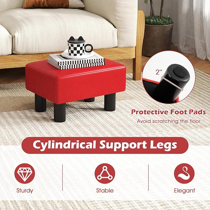 Giantex Small Foot Stool Ottoman, PU Leather Footrest with Storage, Padded Rectangle Footstool, Small Sofa Step Stool for Living Room, Bedroom & Entryway