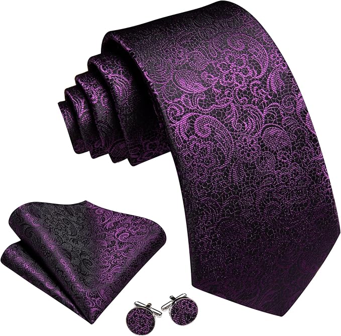 Barry.Wang Tie Sets for Men Silk Solid Necktie Stain Ties Handkerchief Pocket Square Cufflinks Wedding Business Dyed