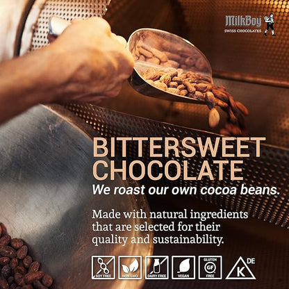 Milkboy Swiss Chocolates Dark Chocolates - 72% Cocoa, Made in Switzerland, Dairy Free, Vegan, Gluten-Free, Non-GMO, Kosher, Sustainably Farmed, European Chocolate - 3 oz, Pack 5