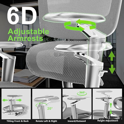 Ergonomic Office Chair with Footrest - 6D Adjustable Arms, 3D Separate Lumbar Support & Headrest, Big and Tall High Back Mesh Chair for Long Hours Working, Gaming (400 lbs Capacity)