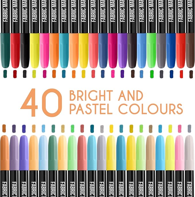 Zenacolor 40 Fabric Markers Pens Set - Non Toxic, Indelible and Permanent Fabric Paint - Fine Point Tip Textile Marker Pen