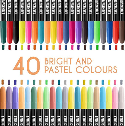 Zenacolor 40 Fabric Markers Pens Set - Non Toxic, Indelible and Permanent Fabric Paint - Fine Point Tip Textile Marker Pen