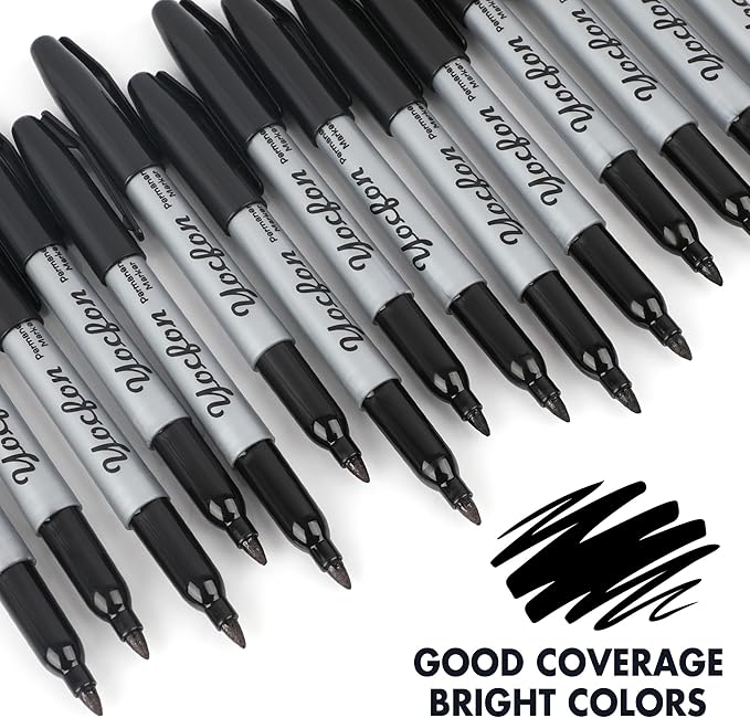 Permanent Markers Bulk, 144 Count Black Permanent Markers Set, Fine Tip, Waterproof Markers, Works On Plastic, Wood, Stone And Metal For Doodling, Marking