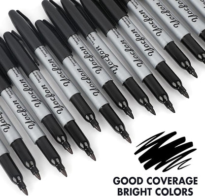 Permanent Markers Bulk, 144 Count Black Permanent Markers Set, Fine Tip, Waterproof Markers, Works On Plastic, Wood, Stone And Metal For Doodling, Marking