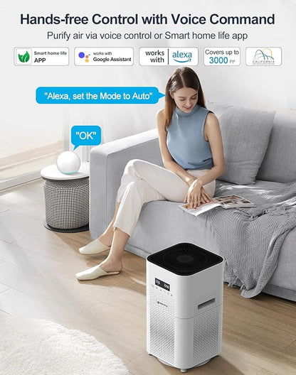Dayette Smart WIFI Air Purifiers for Home Large Room Up to 3000 Sq Ft, APP & Alexa Control Air Cleaner, H14 Ture HEPA Filter for Allergies Pet Dander Smoke Dust, 22dB Sleep Mode for Bedroom
