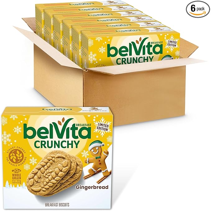 belVita Breakfast Bars Biscuits, Gingerbread, Limited Edition, 30 Total Packs, 6 Boxes (4 Biscuits Per Pack)