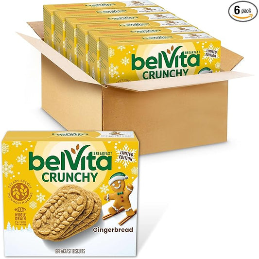 belVita Breakfast Bars Biscuits, Gingerbread, Limited Edition, 30 Total Packs, 6 Boxes (4 Biscuits Per Pack)