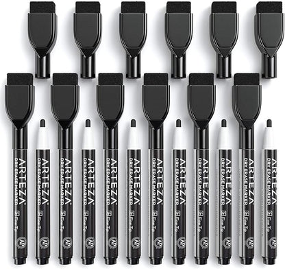 ARTEZA Black Dry Erase Markers with Erasers – Pack of 36 Magnetic Fine Tip Whiteboard Pens with Low-Odor Ink for School, Office & Home Use