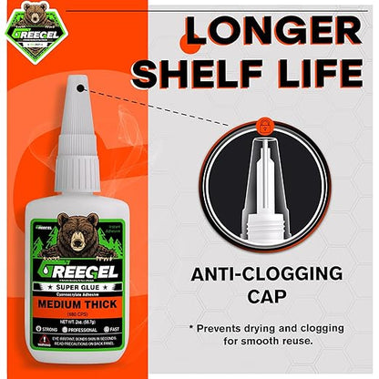 Super Glue Medium Thick for Metal, Wood, Ceramic, Glass, Multi-Purpose Instant Glue 4 oz - Clear Cyanoacrylate Adhesive (CA) Superglue with Extra Gel for DIY Craft, 3D Printing, Model (2 Pack)