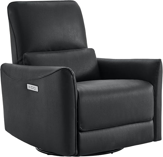 CHITA Power Recliner Chair Swivel Glider, FSC Certified Upholstered Faux Leather Living Room Nursery Reclining Sofa Chair with Lumbar Support, Black