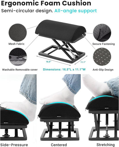 Truly Infinite Height Adjustable Footrest｜No Bending Needed—Foot Step-to-Adjust｜2.7"-13.1" Height｜Washable｜Foot Rest Stool for Under Desk at Work, Office/Home/Gaming/Study Desk Essentials