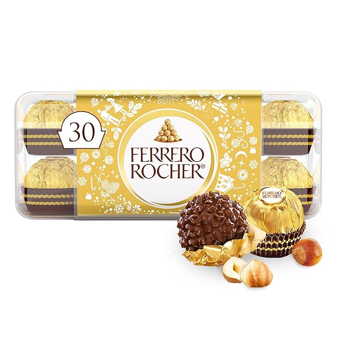 Ferrero Rocher, Premium Gourmet Milk Chocolate Hazelnut, Individually Wrapped, Chocolate Gift Box, 30 Count, 13.2 oz