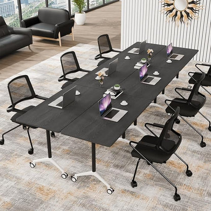 Conference Table, Folding Conference Room Tables on Wheels, Modern Meeting Seminar Table Computer Desk, Boardroom Desk for Office Meeting Conference Room,White,6 Pack 63inch