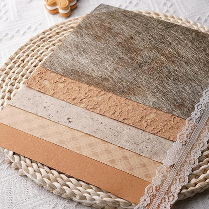 LewuwoPoing 15Pcs Handmade Scrapbook Art Paper Craft Textured Paper Colorful A5 Sheet Mesh Special Paper Mix for Scrapbooking Junk Journal Journaling Supplies DIY Materials,5.8x8.2 inches (Brown)