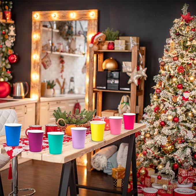 Disposable Paper Cups, 60pcs Color Paper Cups For DIY Wedding Party Picnic BBQ Travel and Event 8OZ (12 Multicolor)