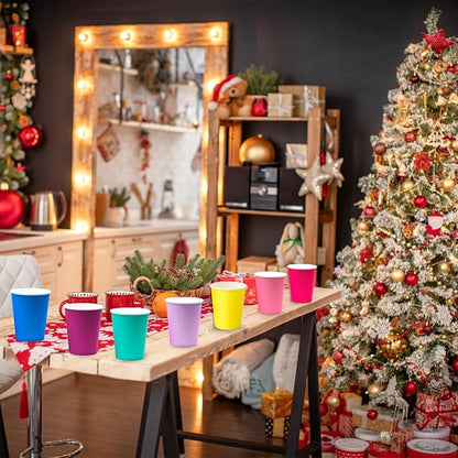 Disposable Paper Cups, 60pcs Color Paper Cups For DIY Wedding Party Picnic BBQ Travel and Event 8OZ (12 Multicolor)