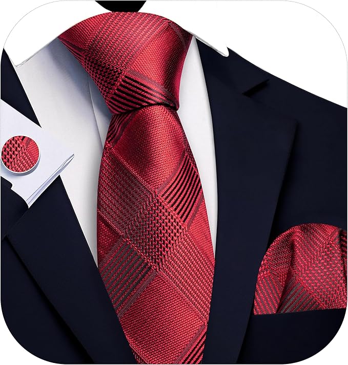 Barry.Wang Tie Sets for Men Silk Solid Necktie Stain Ties Handkerchief Pocket Square Cufflinks Wedding Business Dyed