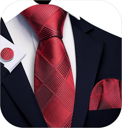 Barry.Wang Tie Sets for Men Silk Solid Necktie Stain Ties Handkerchief Pocket Square Cufflinks Wedding Business Dyed