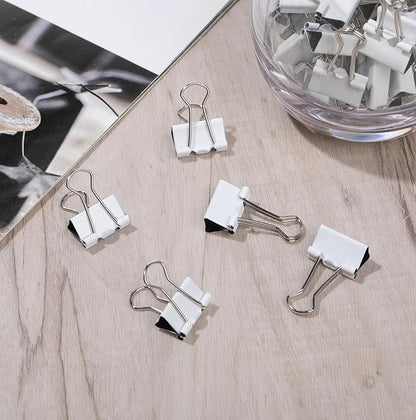 Jetec 100 Pack 0. 75in/19mm White Metal Binder Clips Bulk Medium Reusable Fold Back Binder Clips Paper Clamps Spring Steel Sturdy for Home Office School Supplies