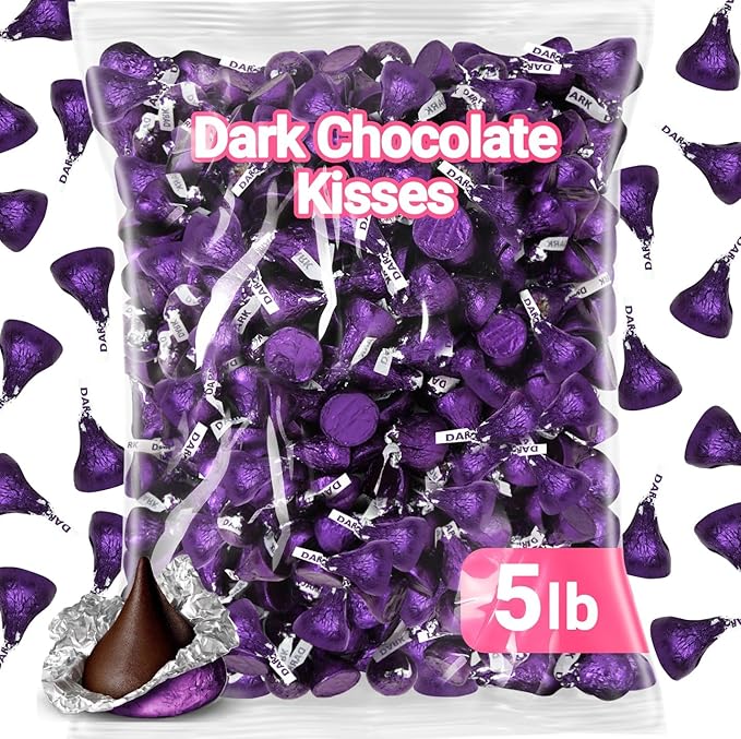 Dark Chocolate Kisses Bulk – Approx. 500 Pieces – 5 LB Bag of Individually Wrapped Foil Wrapped Candy – Rich Special Dark Chocolate for Weddings, Candy Buffets, Holiday Treats & Office Sharing