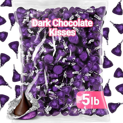 Dark Chocolate Kisses Bulk – Approx. 500 Pieces – 5 LB Bag of Individually Wrapped Foil Wrapped Candy – Rich Special Dark Chocolate for Weddings, Candy Buffets, Holiday Treats & Office Sharing