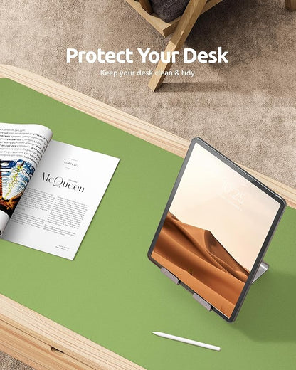 YSAGi Leather Desk Protector, Office Mat, Large Mouse Mat, Non-Slip PU Leather Blotter, Laptop Desk Pad, Waterproof Writing Pad for Office and Home (Leaf Green, 35.4" x 17")