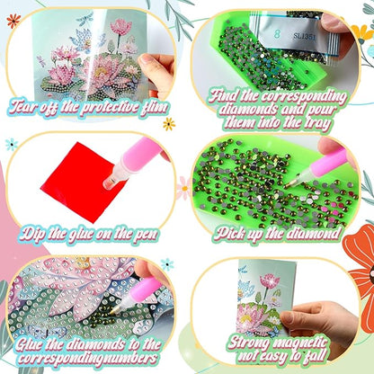 Saillong 12 Pack Flower Diamond Painting Greeting Card Kits DIY Pastel Flower Diamond Art Cards with Envelopes Floral 5d Rhinestones Paint Card for Adults DIY Craft Family Friend Birthday Xmas Gifts