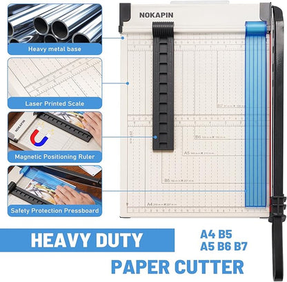 Paper Cutter, Paper Slicer with Safety Guard and Blade Lock, 12" Cut Length Guillotine Paper Cutter with 16 Sheet Capacity, Paper Cutters and Trimmers for Cardstock Cardboard (White)