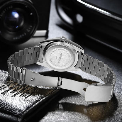 NIBOSI Men's Watches Analog Quartz Diamond Bezel Stainless Steel Dial Rose Gold Silver Watches for Men Waterproof Business Classic Dress Wrist Watch with Day Date