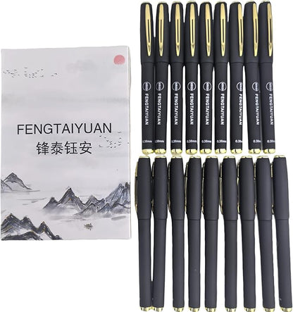 Fengtaiyuan 038P18, Black Gel Ink Rollerball Pens - Comfortable Non-Slip Grip, Black Ink, Ultra Fine, 0.38mm, Quick-Drying Ink, 18-Piece Box (038P18)