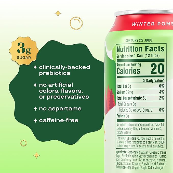 Bloom Pop Prebiotic Soda 12 Pack, Winter Pomberry Flavor, 12oz Cans | Prebiotic Soda for Gut Health, Low Calorie Soda, No Caffeine, Healthy Soft Drink Alternative