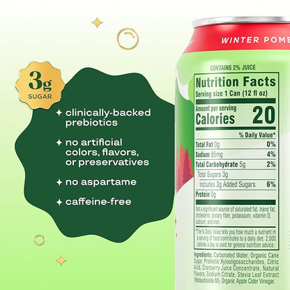 Bloom Pop Prebiotic Soda 12 Pack, Winter Pomberry Flavor, 12oz Cans | Prebiotic Soda for Gut Health, Low Calorie Soda, No Caffeine, Healthy Soft Drink Alternative