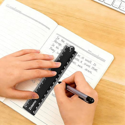 2-in-1 Foldable Metal Ruler & Protractor -15cm Compact to 30cm Extended, Precision Laser Etched Metric Scale, Aluminum Folding Small Ruler for Planner Journaling Drafting Drawing (Black)