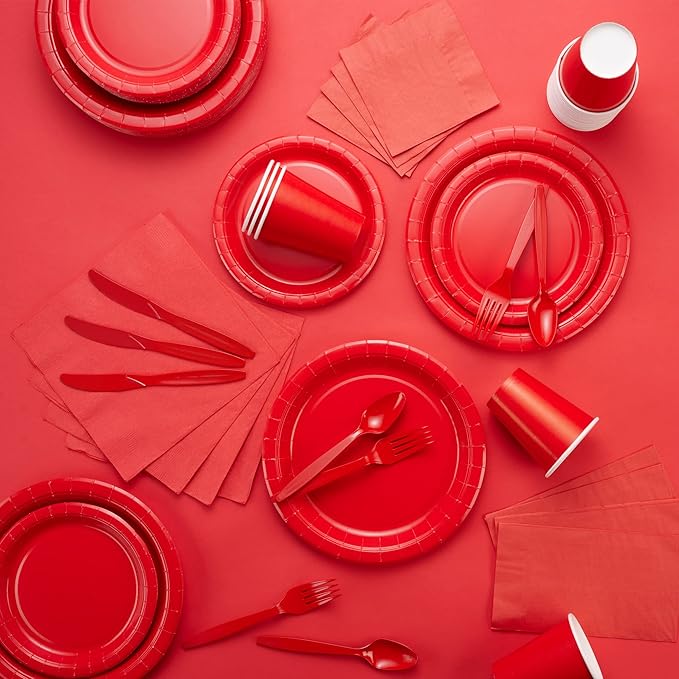 Disposable Paper Plates Red, 6 3/4 Inches Paper Dessert Plates, Strong and Sturdy Disposable Plates for Party, Dinner, Holiday, Picnic, or Travel Party Plates, Pack of 50