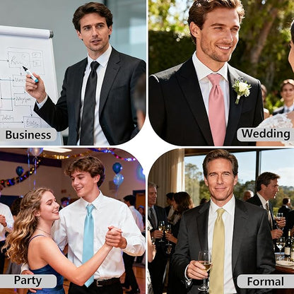 Fineknot Black Ties for Men, Formal Neckties for Men, Solid Color Mens Ties for Business, Wedding, Party, Mens Neck Tie
