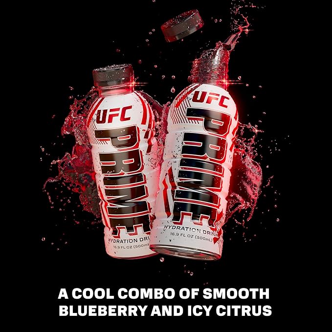 PRIME Hydration UFC, Sports Drinks, Electrolyte Enhanced for Ultimate Hydration, 250mg BCAAs, B Vitamins, Antioxidants, Low Sugar, 16.9 Fl Oz, 12 Pack